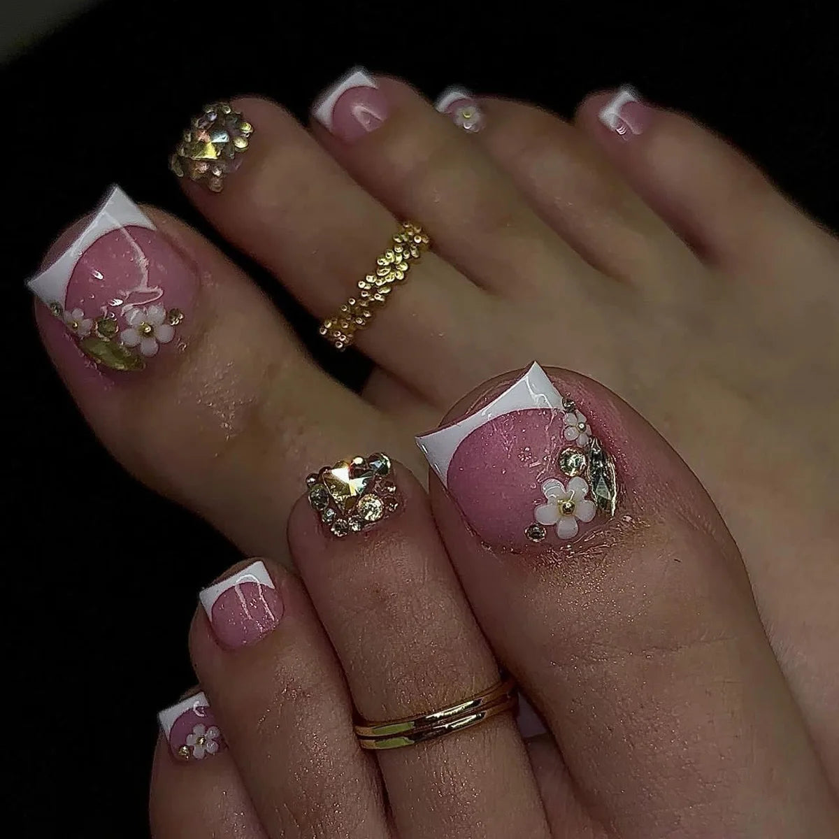 French Tip Pedi Extensions w/Butterflies and Flower Charms