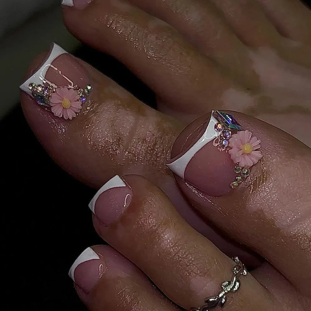 French Tip Pedi Extensions w/Butterflies and Flower Charms