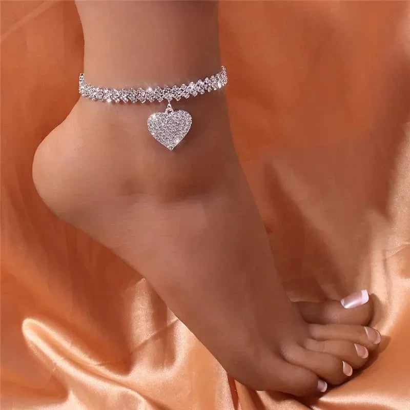 Glitzy Heart Stackable Anklets